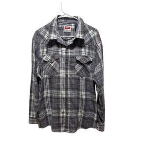 Wrangler Plaid Button Down Shirt Mens XL Gray Flannel Western Workwear